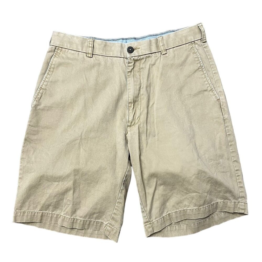 Caribbean Mens Size 34 Shorts Khaki Tan Flat Front‎ Chino Long Pockets 9" Inseam